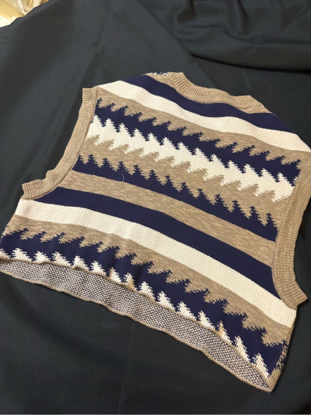 Free People Geo Knit Sleeveless Vest in Tan, Navy & Cream - Picture 3 of 3